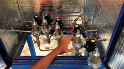 Pilot System With 5 Pressure Reducing Pilots, Each With A Different Setpoint A Latching Solenoid Is Paired With Each, Allowing A Controller To Switch Between Setpoints At Pre Programmed Times