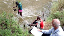 Hydrologists collecting water data in WAMI_RUVU basin