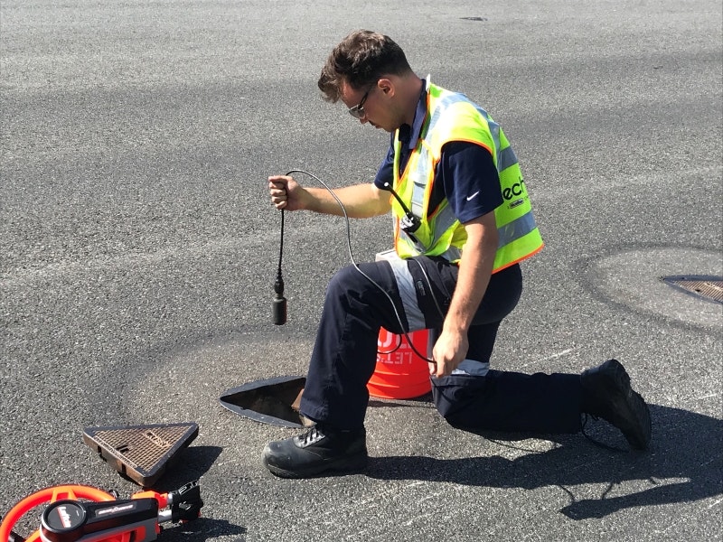 Acoustic sensors are attached to the outside of the pipe to conduct condition assessment measurements and listen for the presence of leaks