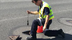 Acoustic sensors are attached to the outside of the pipe to conduct condition assessment measurements and listen for the presence of leaks