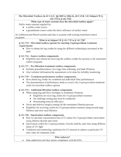 Table 1. An overview of the microbial toolbox in the National Primary Drinking Water Regulations (as of March 2022). Table 1. An overview of the microbial toolbox in the National Primary Drinking Water Regulations (as of March 2022).