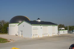 Receiving stations connected to an anaerobic digester at the Wooster, Ohio, Buckeye Biogas facility. Approximately 1 megawatt of electricity is produced per hour from this digester.