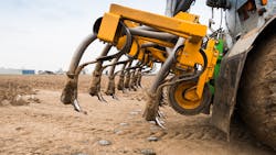 An example of a slurry injector that some farmers use to inject slurried biosolids into the surface of their land. Other biosolids application equipment include spreaders and sprayers. An example of a slurry injector that some farmers use to inject slurried biosolids into the surface of their land. Other biosolids application equipment include spreaders and sprayers.