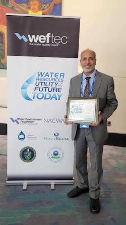 Dr. Majid Khan accepted the Utility of the Future Today Award at WEFTEC 2021 the work GLWA is conducting to lead the industry in best practices.