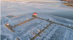 Aerial view of the frozen Choptank River