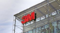 Upward angle of 3M headquarters building of glass and steel Upward angle of 3M headquarters building of glass and steel