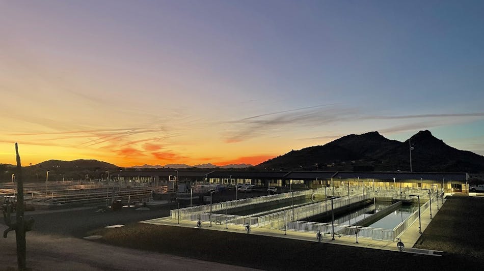 A photo of the sunrise at the Pyramid Peak Water Treatment Plant in Arizona.