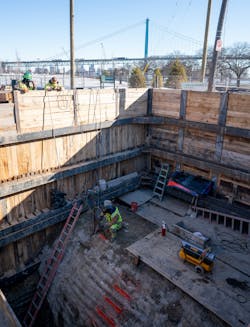 Looking down one of the gate shafts during construction of The Grand Connection diversion tunnel in Detroit, Michigan. Looking down one of the gate shafts during construction of The Grand Connection diversion tunnel in Detroit, Michigan.