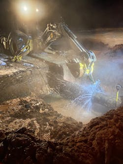 Crews work at night on the distribution network for the communities of Aspermont, Carey and Northfield, Texas. Crews work at night on the distribution network for the communities of Aspermont, Carey and Northfield, Texas.
