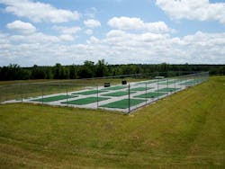 Only filtered effluent travels to Victoria’s low-maintenance, energy-efficient treatment system: a modular array of watertight fiberglass containers housing AdvanTex textile media. These units produce such high-quality effluent that it is used during the summer for drip irrigation. Only filtered effluent travels to Victoria’s low-maintenance, energy-efficient treatment system: a modular array of watertight fiberglass containers housing AdvanTex textile media. These units produce such high-quality effluent that it is used during the summer for drip irrigation.