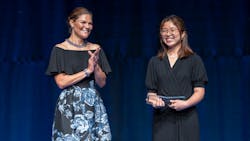 Naomi Park receives the 2023 Stockholm Junior Water Prize for her research on the removal of carbon dioxide and oil products from the ocean. HRH Crown Princess Victoria of Sweden announced the winner during a ceremony at World Water Week in Stockholm. Naomi Park receives the 2023 Stockholm Junior Water Prize for her research on the removal of carbon dioxide and oil products from the ocean. HRH Crown Princess Victoria of Sweden announced the winner during a ceremony at World Water Week in Stockholm.