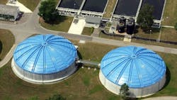 A fiberglass-reinforced plastic dome covering system spanning 120 feet. A fiberglass-reinforced plastic dome covering system spanning 120 feet.
