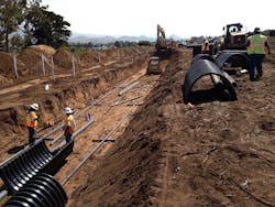 Trenching, distribution piping and chambers will allow for an efficient aquifer recharge system.