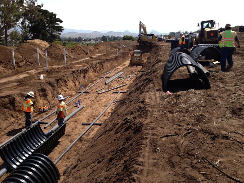Trenching, distribution piping and chambers will allow for an efficient aquifer recharge system.