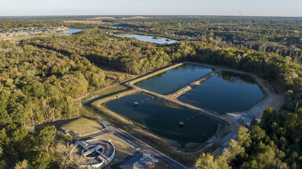 An aerial view of the Gravel Ridge SID 213 in Pulaski County, Arkansas, which repurposed its lagoons as equalization basins.