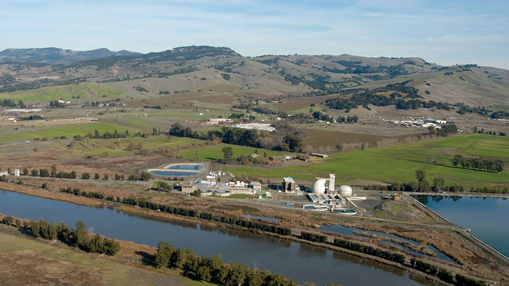 The NapaSan Advanced WWTP lies at the bottom of the Napa Valley along the Napa River, where it can receive and treat up to 60 MGD of wet weather flow.