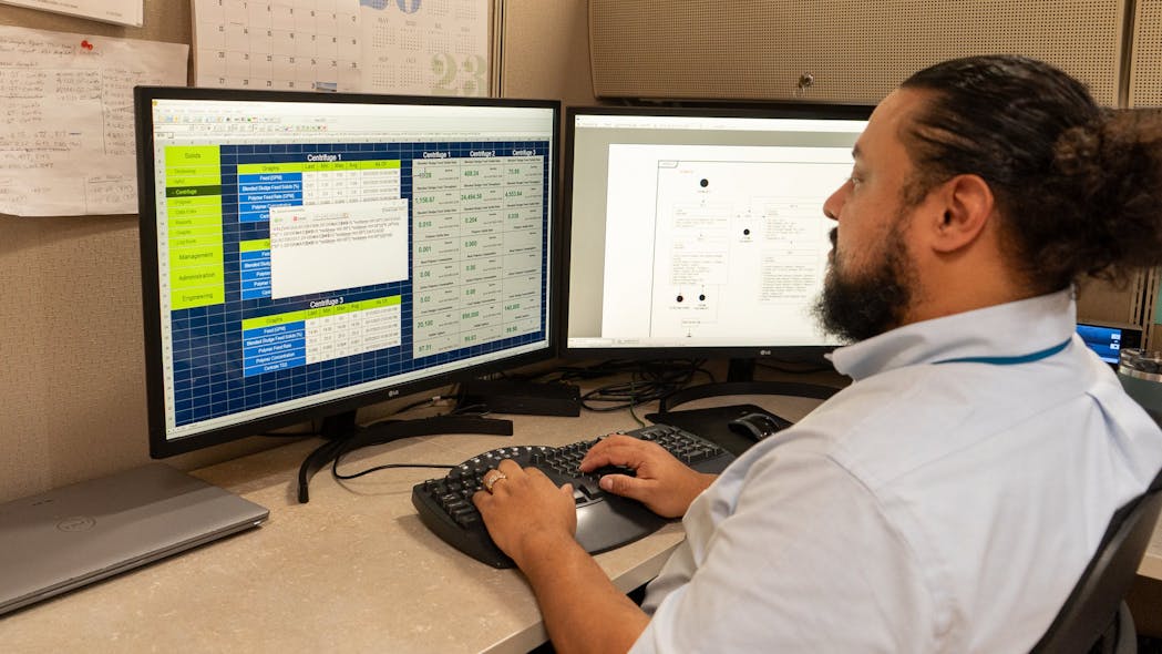 Using a water information management system, David Naranjo can see data on all three centrifuges at the same time.