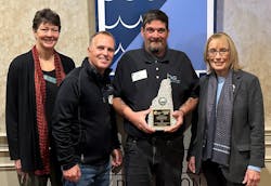 From left to right: Sharon Nall, NHDES; Rob Lauricella, H2O Innovations; BJ Hurlbert, H2O Innovations/Lisbon; and US Senator Maggie Hassan. From left to right: Sharon Nall, NHDES; Rob Lauricella, H2O Innovations; BJ Hurlbert, H2O Innovations/Lisbon; and US Senator Maggie Hassan.