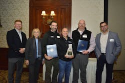 From left to right: Jack Paloucek, Eversource; US Senator Maggie Hassan; Alex Gleeson, Claremont; Rob Lauricella, H2O Innovations; and Ted Wadleigh, Claremont. From left to right: Jack Paloucek, Eversource; US Senator Maggie Hassan; Alex Gleeson, Claremont; Rob Lauricella, H2O Innovations; and Ted Wadleigh, Claremont.