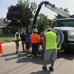 When water flow confirms that sewer pipe has been cleaned at the right speed, the maintenance crew can lower the pressure in the hose and come back through the pipe at the same speed.