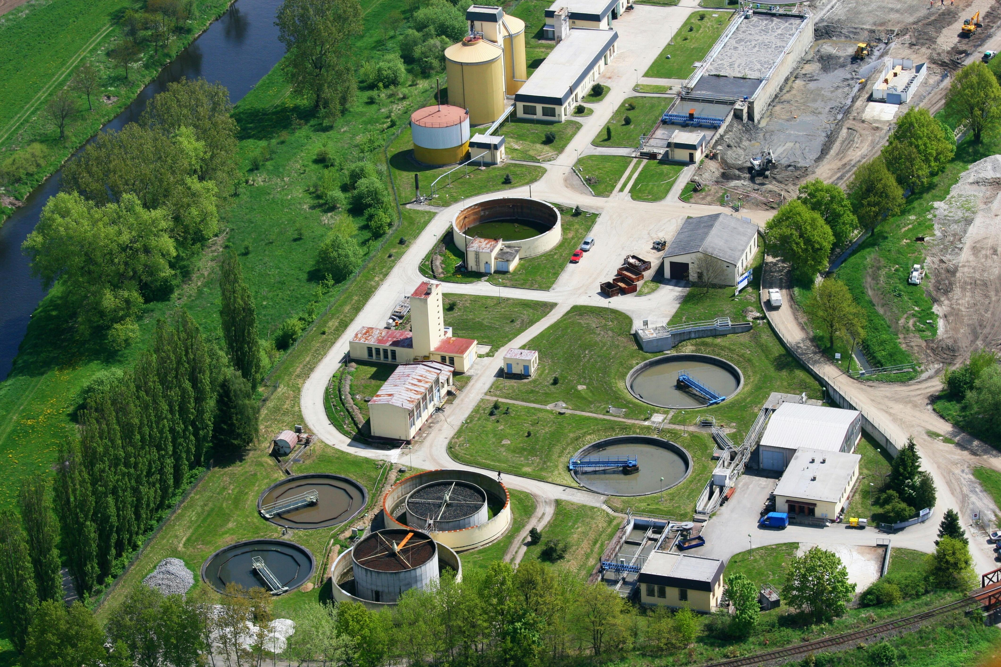 aerial view of a wastewater treatment plant