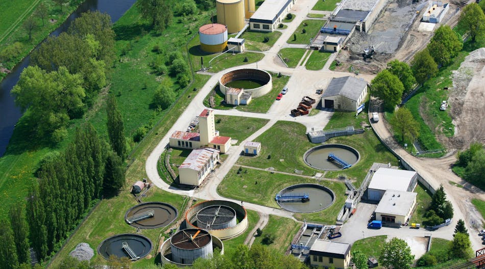 aerial view of a wastewater treatment plant 