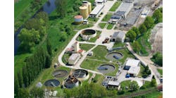 aerial view of a wastewater treatment plant 