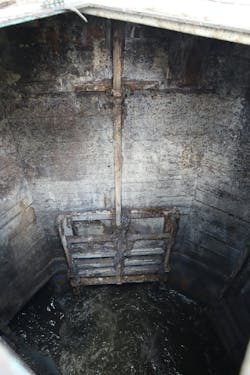 An example of cracks forming in concrete structures due to wear and corrosion in a wastewater treatment plant. An example of cracks forming in concrete structures due to wear and corrosion in a wastewater treatment plant.