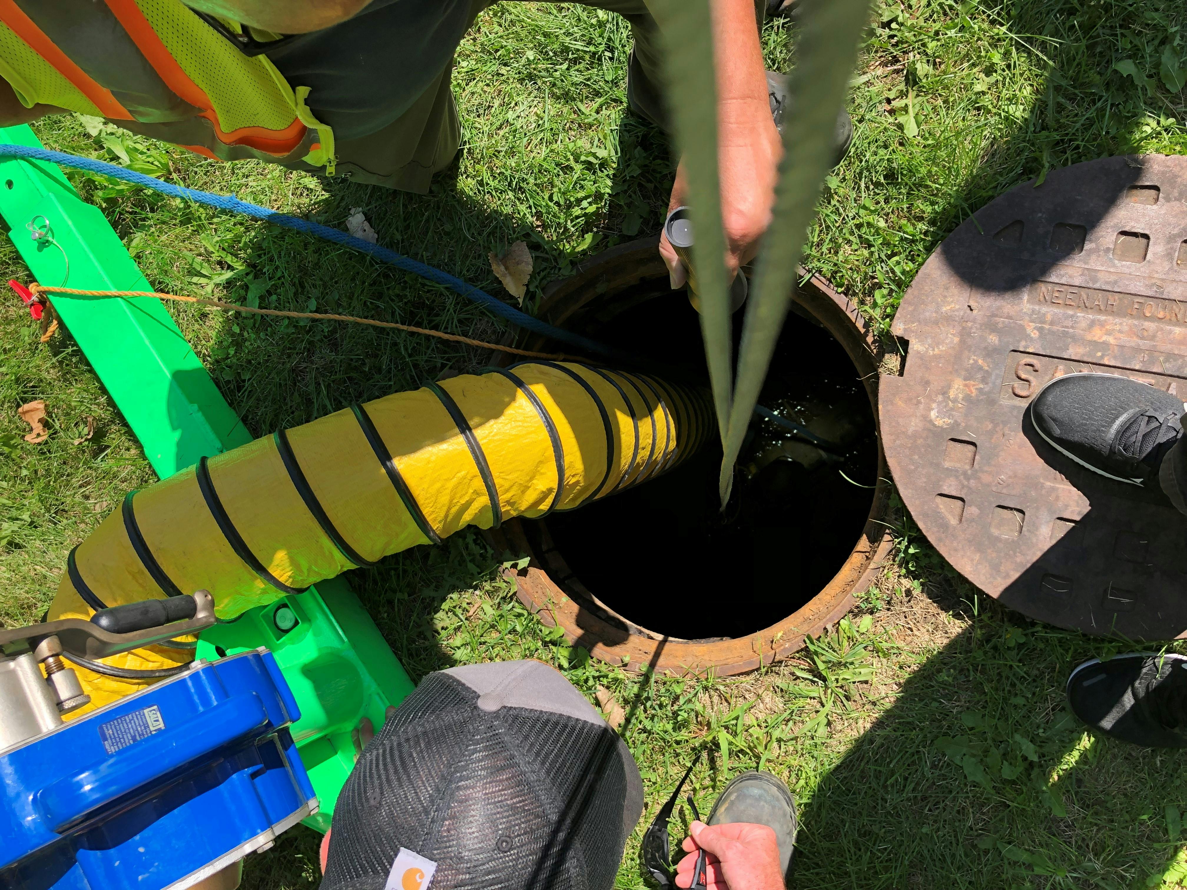 Safety equipment required to enter a confined space during implementation.