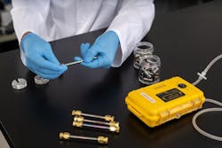 Figure 2: Markes thermal desorption tubes contain sorbent material designed to efficiently capture airborne odor molecules during sampling and preserve them at high concentrations for lab analysis up to several weeks after collection. Figure 2: Markes thermal desorption tubes contain sorbent material designed to efficiently capture airborne odor molecules during sampling and preserve them at high concentrations for lab analysis up to several weeks after collection.