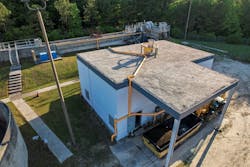 Figure 6: A wastewater treatment plant installed a vapor phase delivery system to dose Ecosorb 806 around its sludge dewatering area, significantly reducing airborne odors, and subsequently improving community well-being. Figure 6: A wastewater treatment plant installed a vapor phase delivery system to dose Ecosorb 806 around its sludge dewatering area, significantly reducing airborne odors, and subsequently improving community well-being.