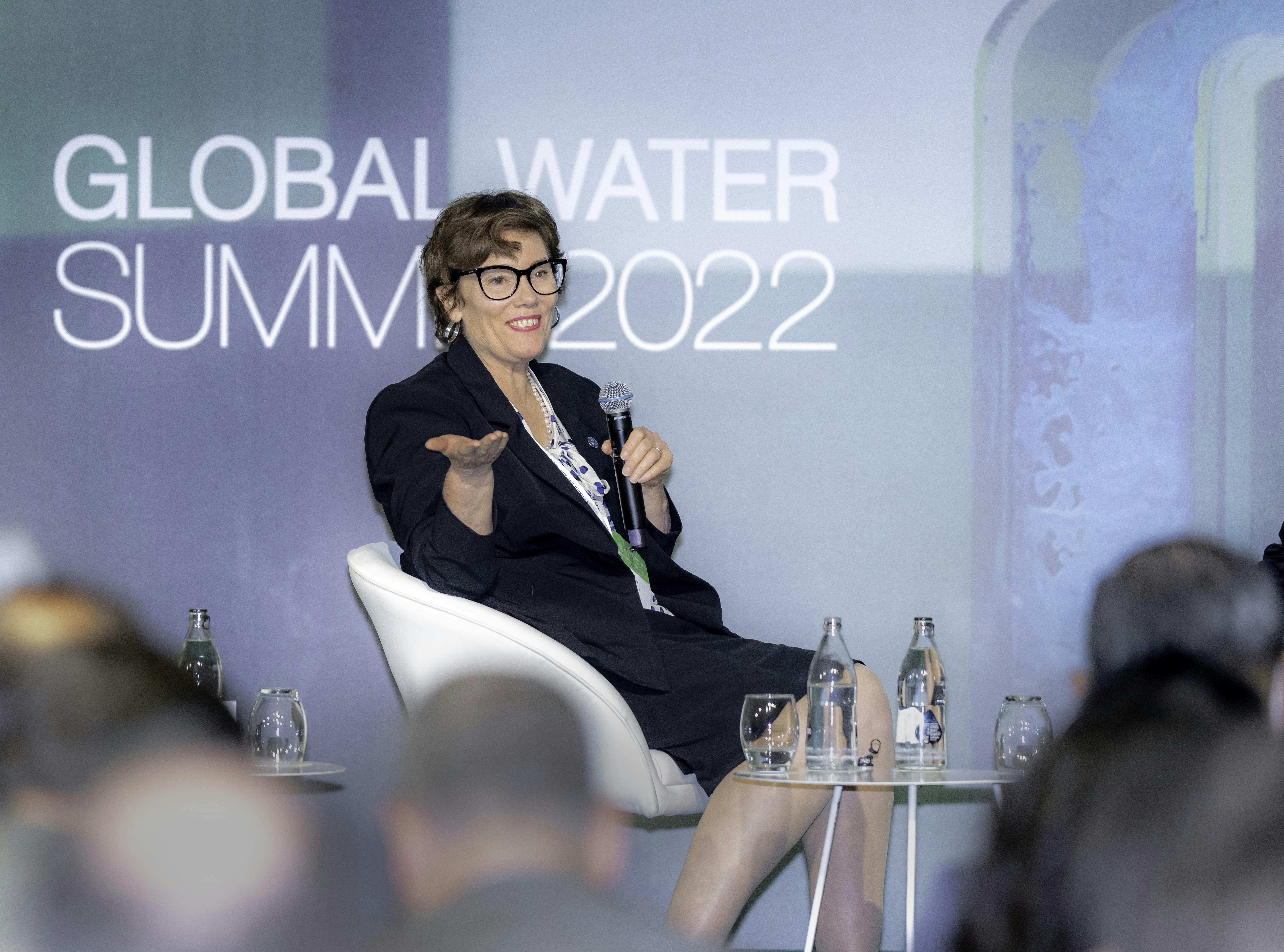 Susan Mollo speaks at the Global Water Summit in Madrid in 2022.