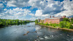View of the Merrimack River, in downtown Manchester, New Hampshire.