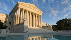 The front of the US Supreme Court in Washington, DC, at dusk. The front of the US Supreme Court in Washington, DC, at dusk.