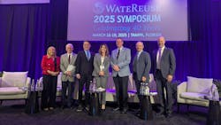 Left to right: Beverly Stinson, AECOM executive vice president; Roy Rogers, Washington County, Oregon retired commissioner; Jack Liang, Clean Water Services chief strategy officer ; Lynn Spivey, City of Plant City director of utilities; Bill McDaniel, City of Plant City city manager; Jay Lewitt, LVMWD board president; David Pedersen, LVMWD general manager. Left to right: Beverly Stinson, AECOM executive vice president; Roy Rogers, Washington County, Oregon retired commissioner; Jack Liang, Clean Water Services chief strategy officer ; Lynn Spivey, City of Plant City director of utilities; Bill McDaniel, City of Plant City city manager; Jay Lewitt, LVMWD board president; David Pedersen, LVMWD general manager.