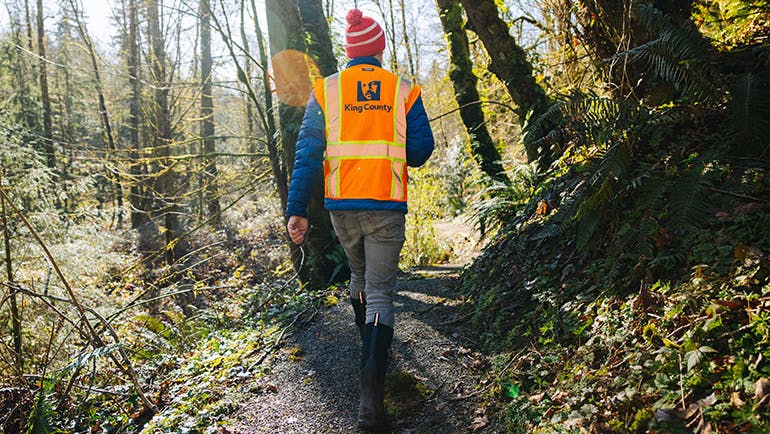 Worker with work vest