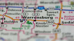 Warrensburg Missouri USA shown on a road map
