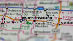 Warrensburg Missouri USA shown on a road map