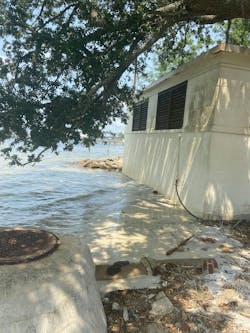 Pump Station 16, which sits on the 'beach' near St. Andrews Bay. Pump Station 16, which sits on the 'beach' near St. Andrews Bay.