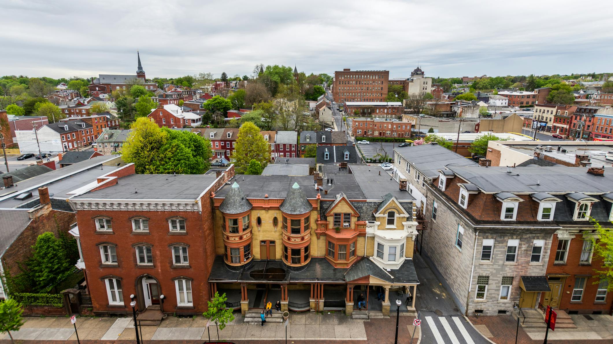 Aerial of historic downtown Lancaster, Pennsylvania