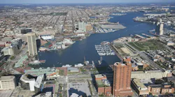 Aerial view of the Inner Harbor in Baltimore, Maryland