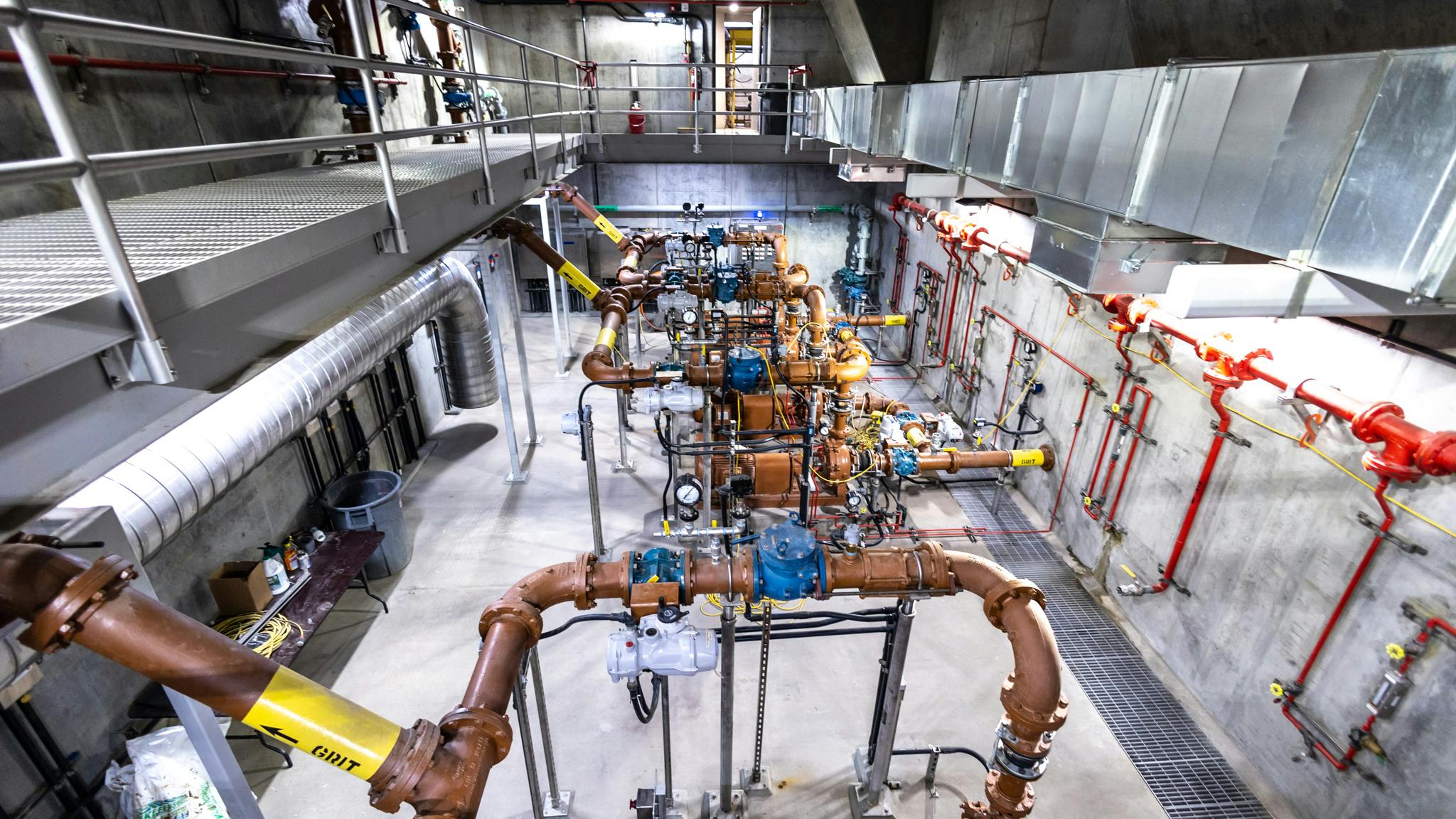 An example of a highly engineering and well-constructed grit pump gallery in a headworks buildling.