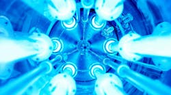 Convetional UV disinfection systems use submerged lamps to treat wastewater. Convetional UV disinfection systems use submerged lamps to treat wastewater.