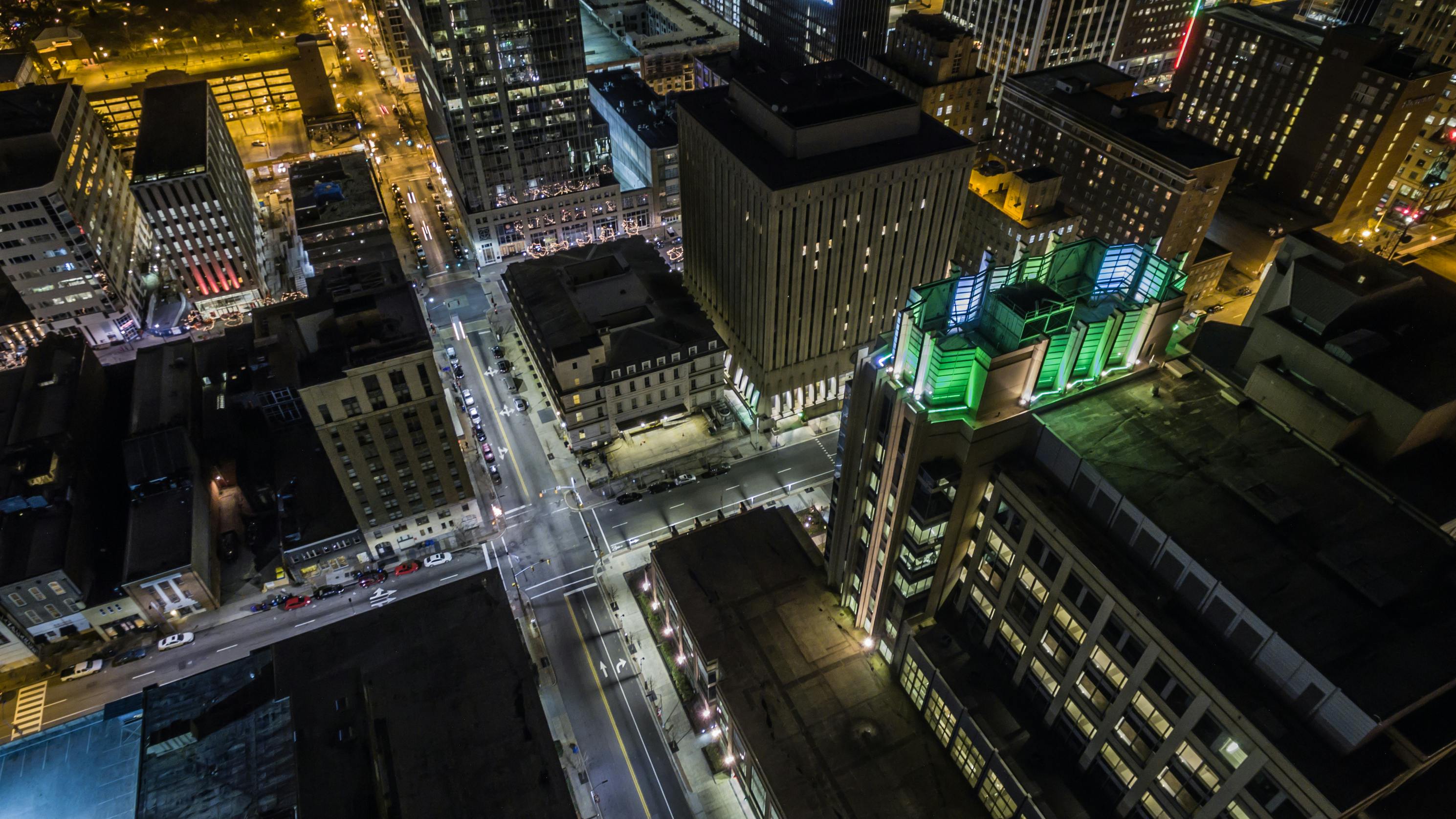 Aerial view of downtown Raleigh, NC in December.