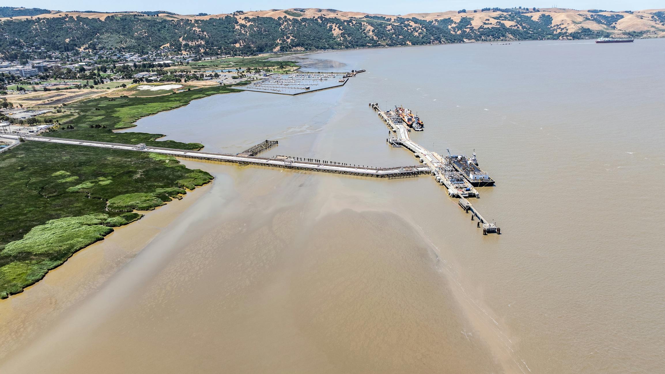 Aerial landscape view of area around Carquinez Strait