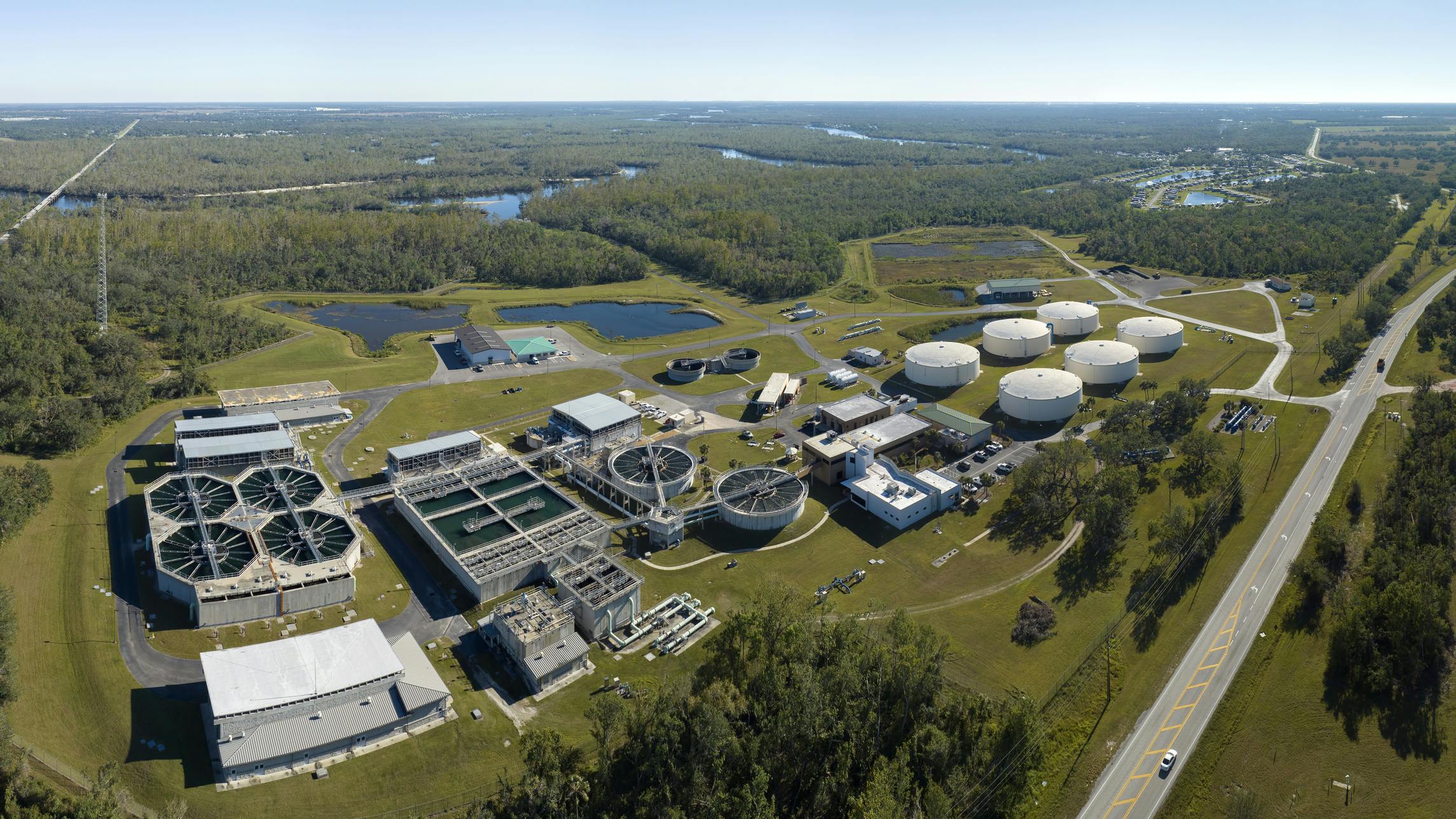 Modern water cleaning facility at urban wastewater treatment plant