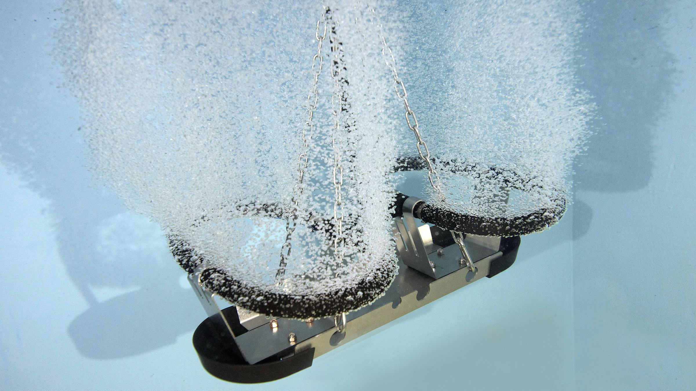 A close-up view of the Kasco HydraForce agitator that can be used for fats, oils and grease break-up in wastewater systems.