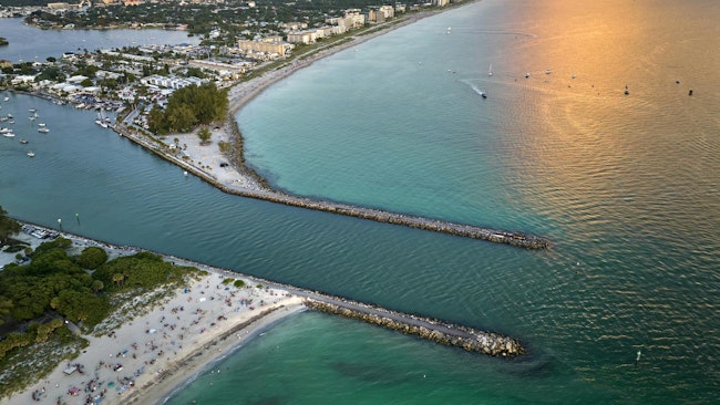 Aerial evening seascape with Nokomis sandy beach in Sarasota County