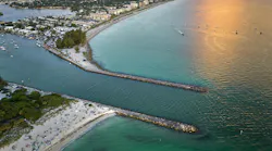 Aerial evening seascape with Nokomis sandy beach in Sarasota County