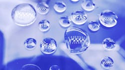 Water drops with PFAS related text Water drops with PFAS related text